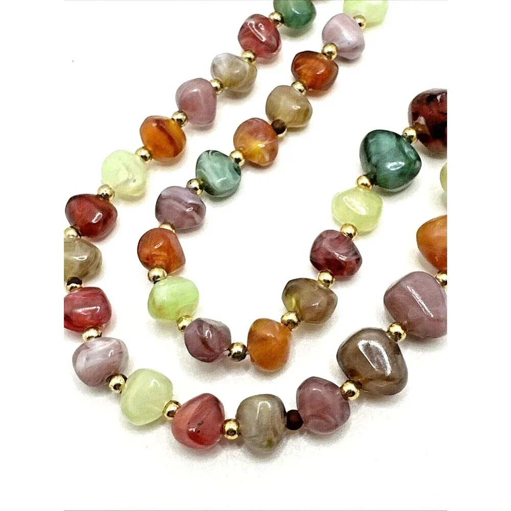 Vintage Faux Stone Necklace Multicolor Lucite Beaded Statement 30